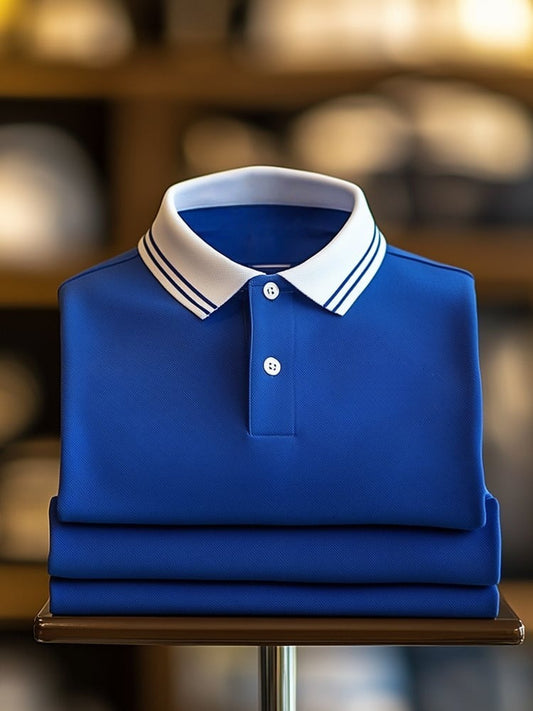 Men's Classic Business Logo Button Short Sleeve Polo Shirt