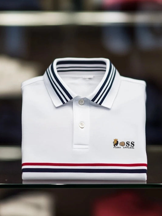Men's Classic Business Logo Button Short Sleeve Polo Shirt