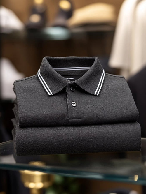 Men's Classic Business Logo Button Short Sleeve Polo Shirt