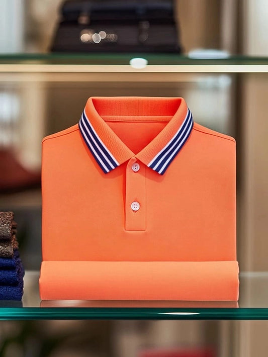 Men's Classic Business Logo Button Short Sleeve Polo Shirt