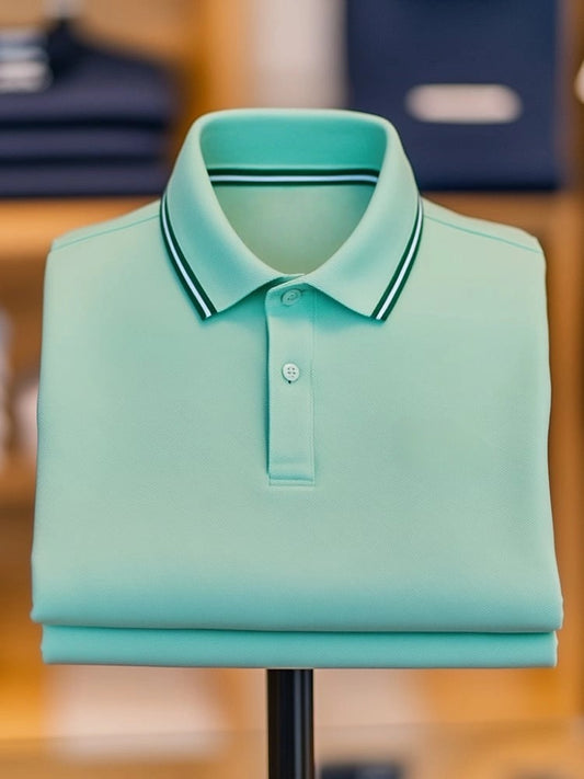 Men's Business Casual Logo Button Short Sleeve Polo Shirt