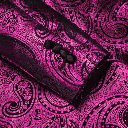 Men's Blazer One Button Shawl Lapel Tuxedo,Purple and Black Paisley