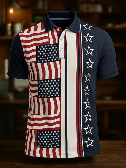 Men's Business Casual Independence Day Button Short Sleeve Polo Shirt