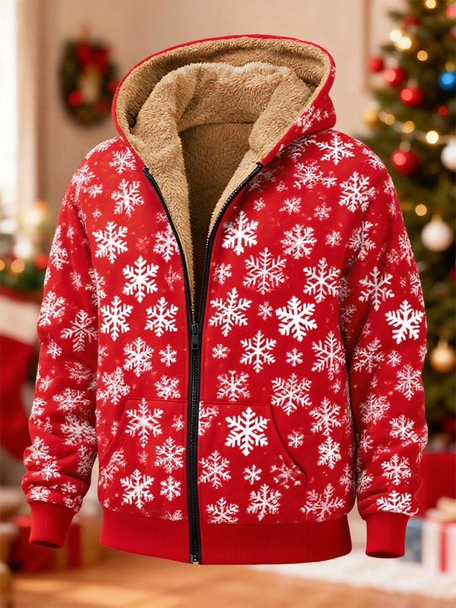 Men's Christmas Fleece-Lined Hooded Jacket
