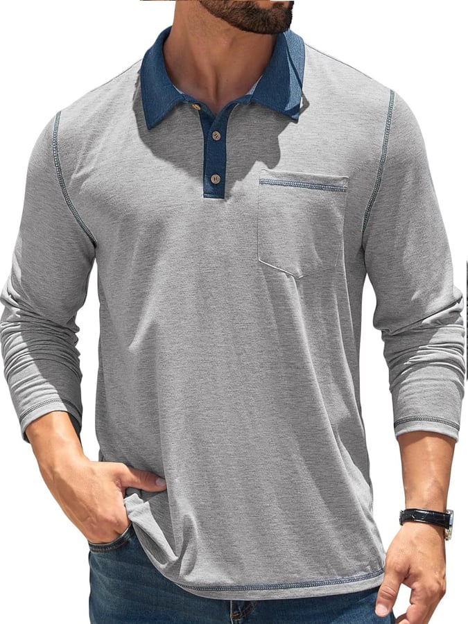 Men's Retro Colorblock Pocket Polo Shirt