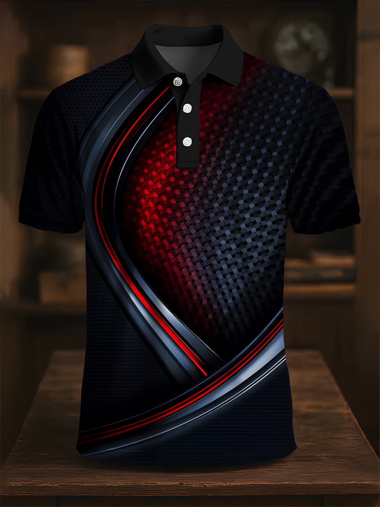 Men's Business Casual Artistic Button Short Sleeve Polo Shirt