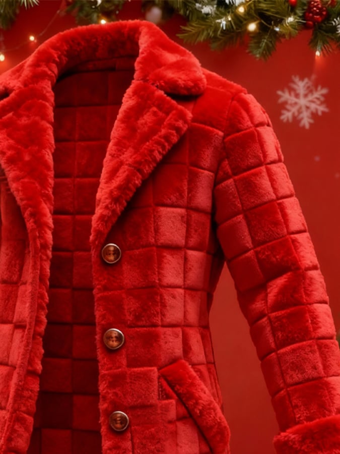 Men's Casual 3D Textured Plush Fabric Warm Christmas Long Coat