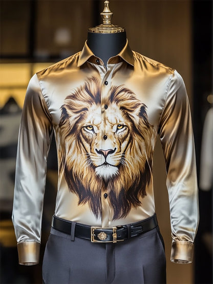Men's Satin Luxe Lion Long Sleeve Button Down Shirt