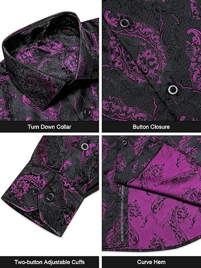 Men's Silk Paisley Dress Shirts,Plum Purple Paisley