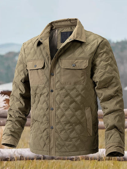 Men's Retro Diamond Pleated Cotton Multi-Pocket Casual Cotton Jacket