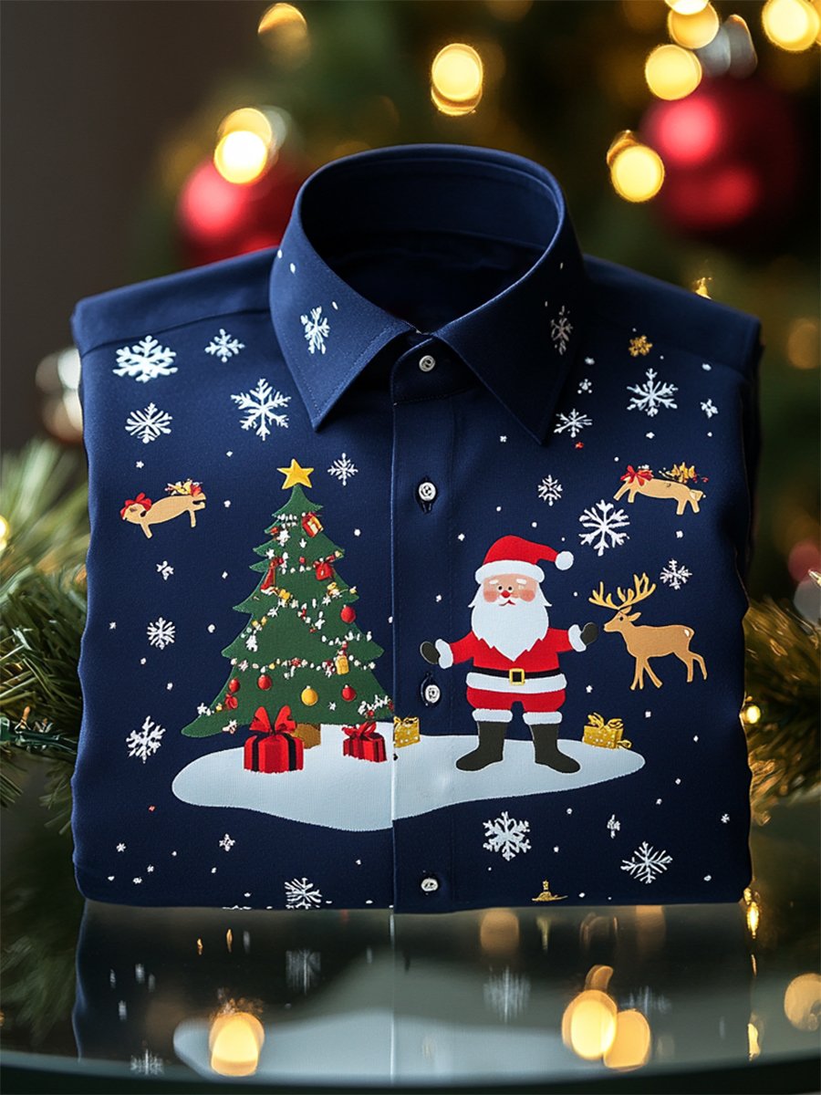 Men's Luxurious Satin Christmas Long Sleeve Shirt