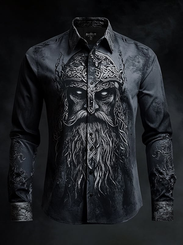 Men's Outdoor Vintage Viking Print Long Sleeve Shirt