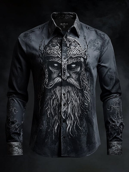 Men's Outdoor Vintage Viking Print Long Sleeve Shirt