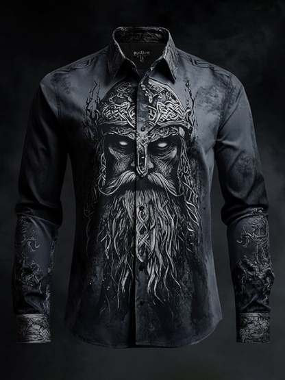 Men's Outdoor Vintage Viking Print Long Sleeve Shirt