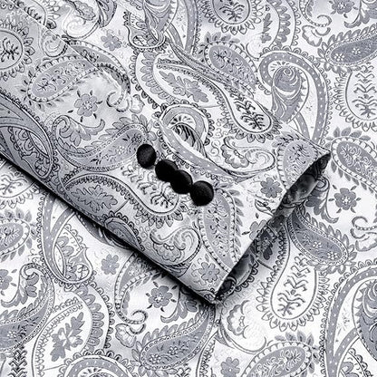 Men's Blazer One Button Shawl Lapel Tuxedo,Silver Grey Paisley