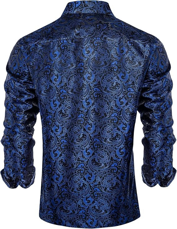 Men's Silk Paisley Dress Shirts,Blue
