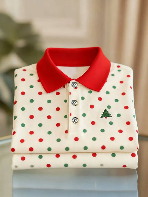 Men's Christmas-Themed Printed Short-Sleeved Polo Shirt