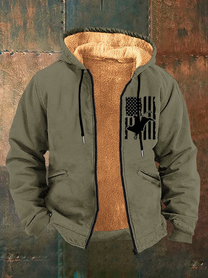 Men's Vintage Western Print Arctic Fleece Zip-Up Jacket