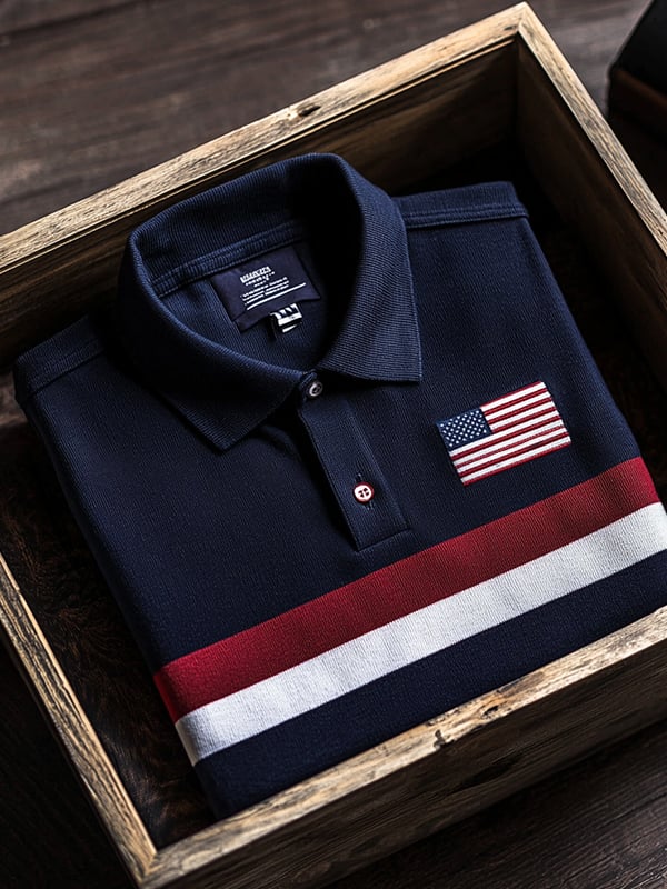 Men's Classic Business Flag Independence Day Short Sleeve Polo Shirt
