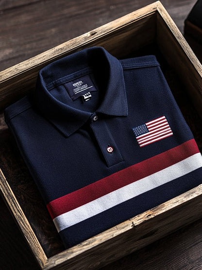 Men's Classic Business Flag Independence Day Short Sleeve Polo Shirt