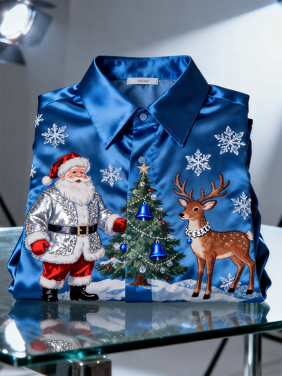 Men's Luxurious Satin Christmas Long Sleeve Shirt