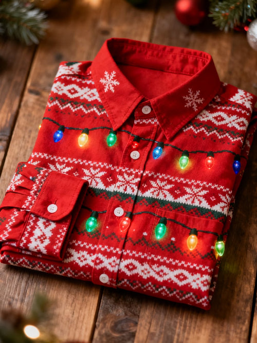 Men's  Christmas Long Sleeve Button-Down Shirt