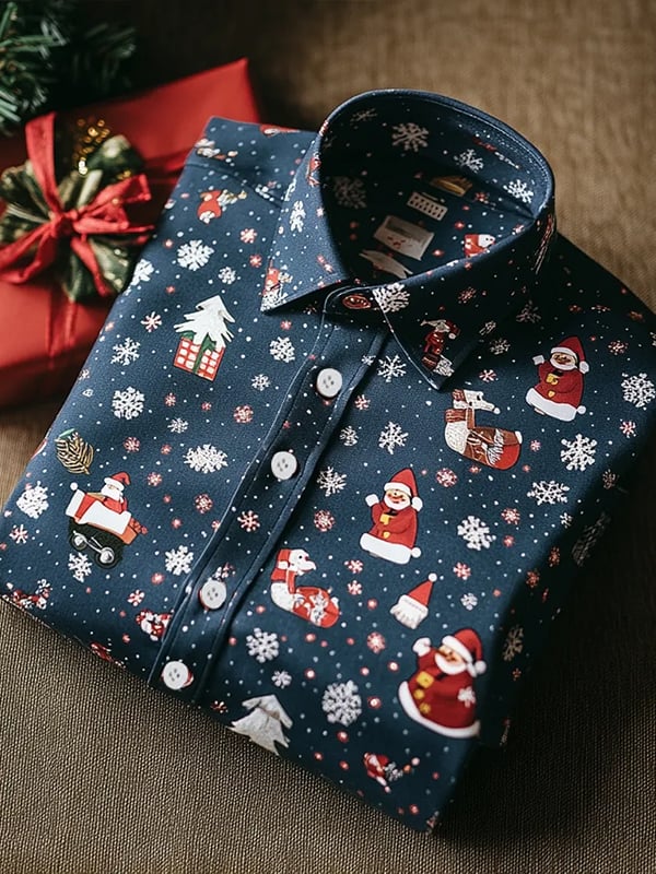 Men's Luxury Romantic Christmas Printed Long Sleeve Shirt
