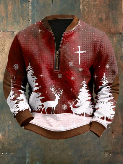 Men's Casual Christmas-themed Checkered Jacquard Sweatshirt