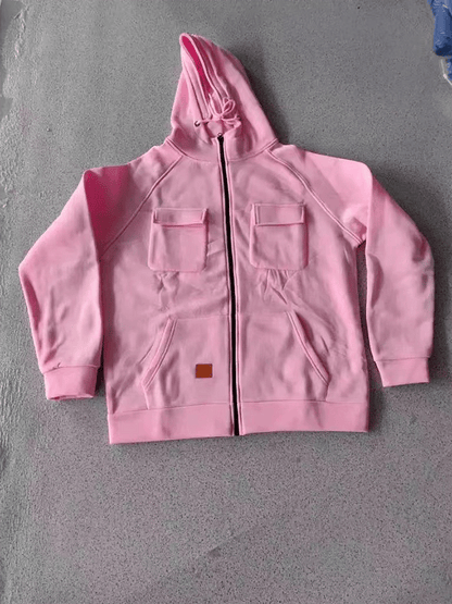 Men's Vintage Double Pocket Solid Color Comfort Zip Cardigan Jacket