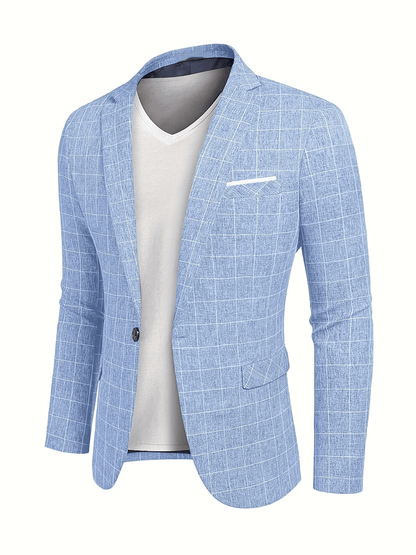 Men's Fashionable Plaid Design Single-Breasted Pocket Design Casual Suit