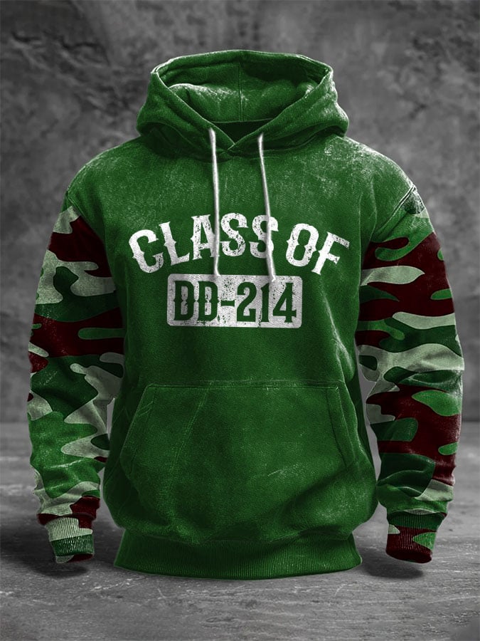 Men's Vintage Veteran Print Casual Long-sleeved Hooded Sweatshirt
