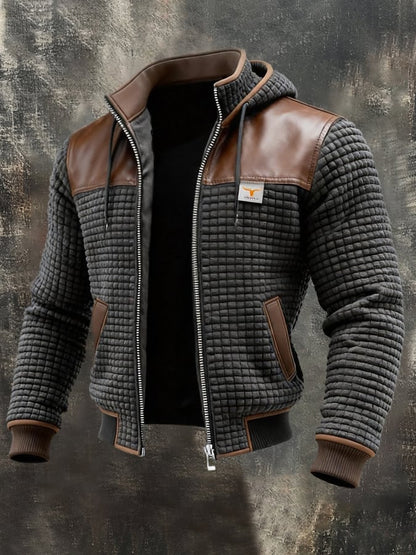 Men's Retro Textured Paneled Leather Outdoor Jacket