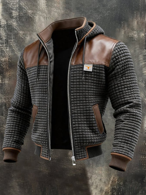 Men's Retro Textured Paneled Leather Outdoor Jacket