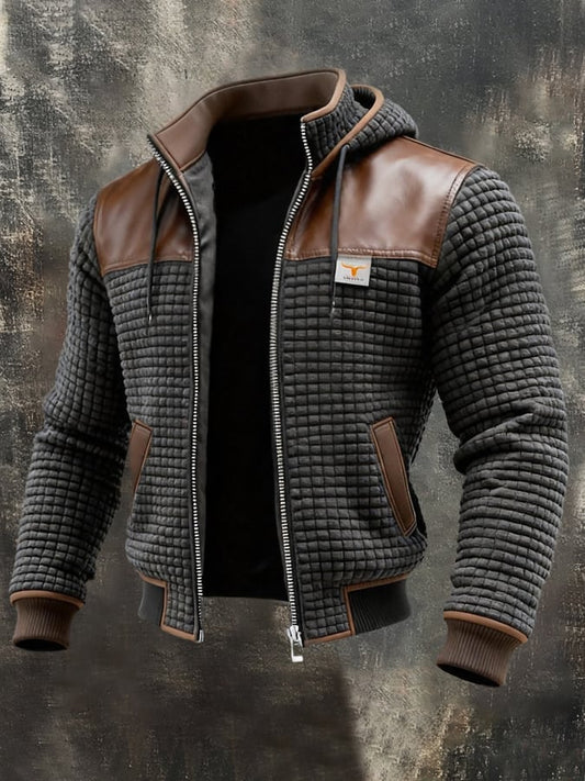 Men's Retro Textured Paneled Leather Outdoor Jacket