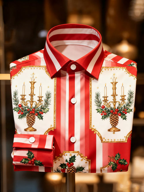 Men's Christmas Holiday Button-Down Long Sleeve Shirt