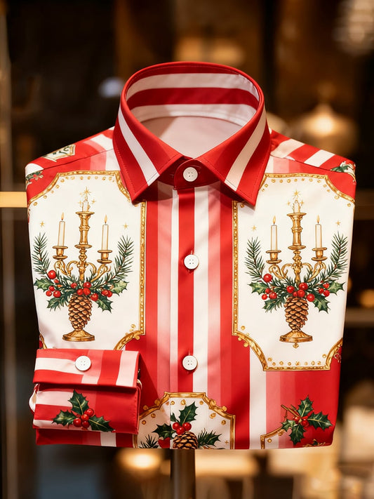 Men's Christmas Holiday Button-Down Long Sleeve Shirt