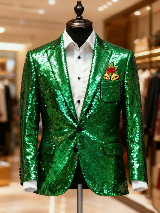 Men's Business Casual Large Pocket Notch Lapel Print Christmas Green Monster Merry Grinchmas Blazers