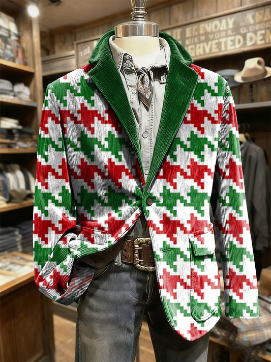 Men's Corduroy Christmas Mosaic Lapel Suit Jacket