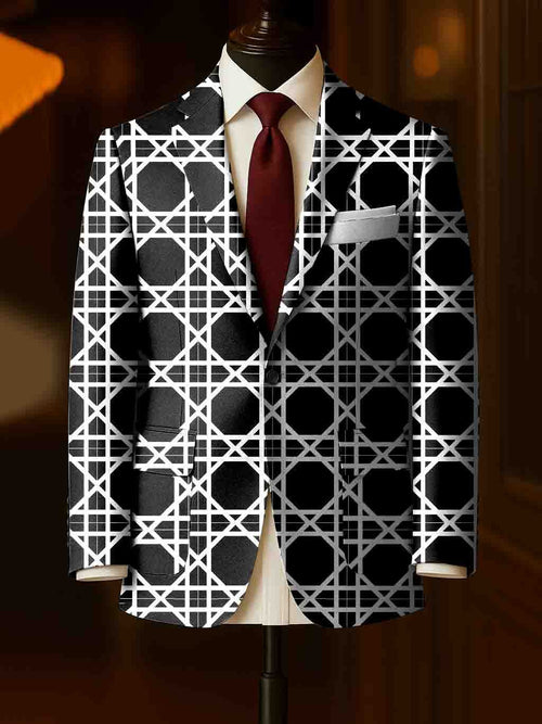 Men's Business Casual Large Pocket Notch Lapel Print Blazers