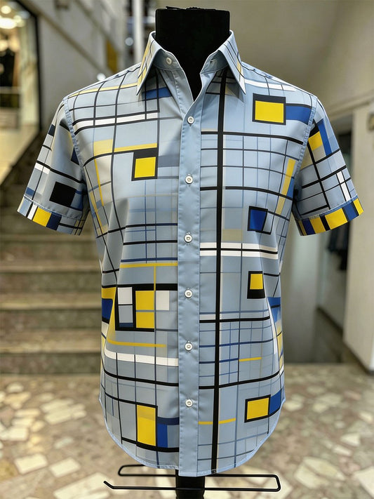 Men's Retro Bauhaus Geometric Short-Sleeve Shirt