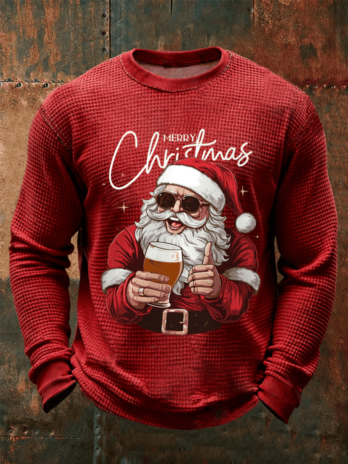 Men's Merry Christmas Santa Claus Printed Casual Long-Sleeved Top