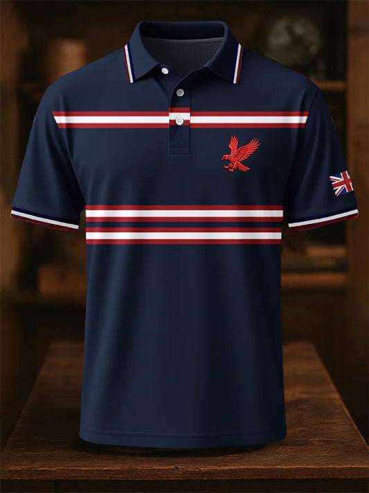 Men's British Eagle Print Short Sleeve Business Polo Shirt