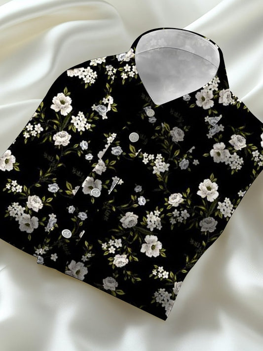 Men's business casual floral lapel short-sleeved shirt