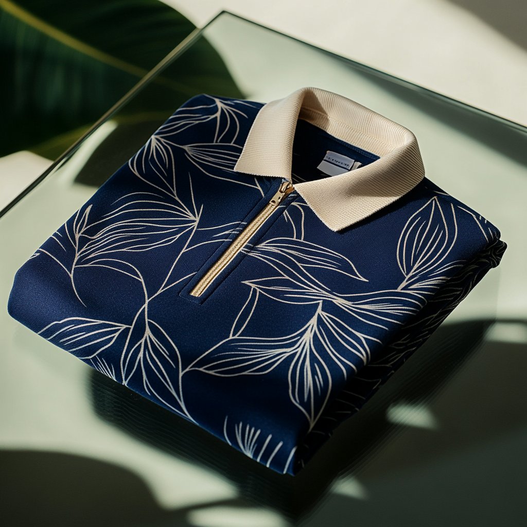 Men's Business Casual Jacquard Button Short Sleeve Polo Shirt