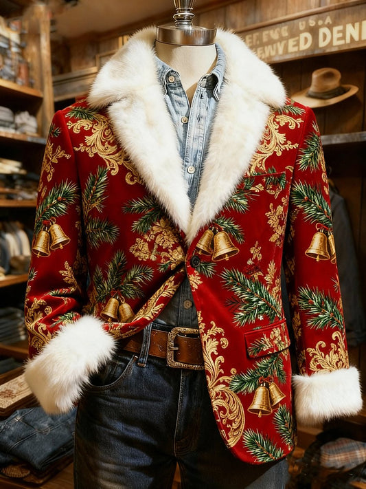 Men's Christmas Bell Plush Lapel Suit Jacket