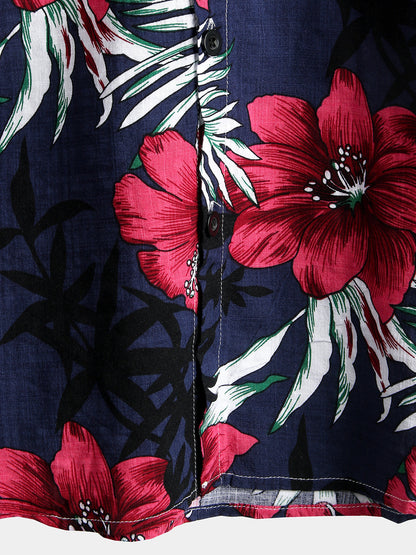 Men's Flower Tropical Hawaii Cotton Short Sleeve Shirt