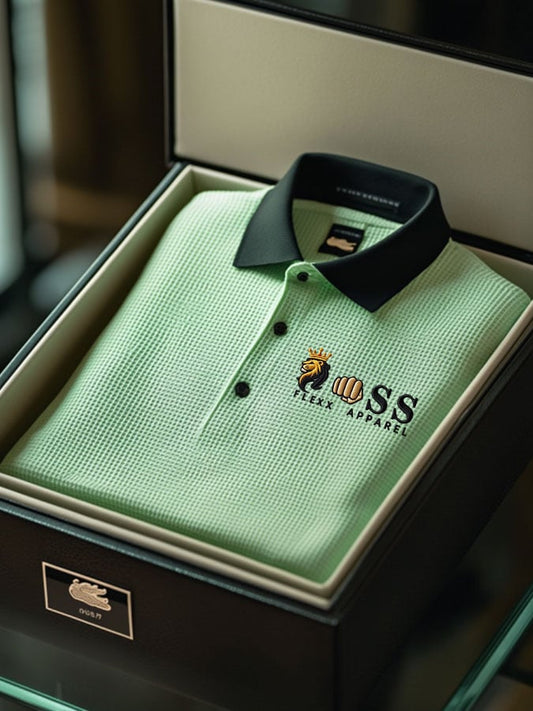 Men's Fashion Business Style Letter Printed Waffle Casual POLO Shirt