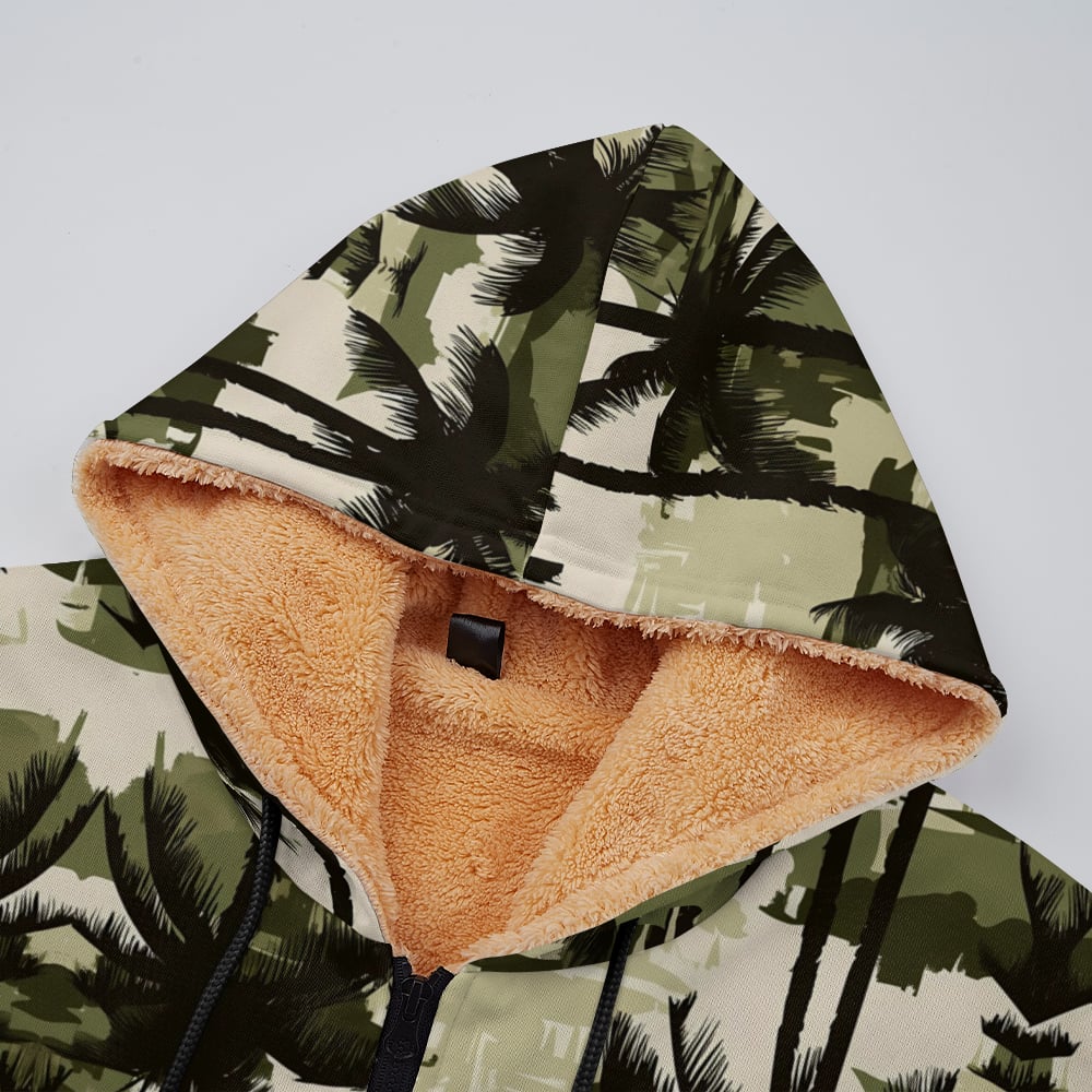 Men's Retro Western Style Coconut Tree Camouflage Fleece Jacket