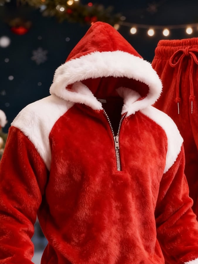 Men's Christmas Warm Plush Color-Blocked Casual Suit