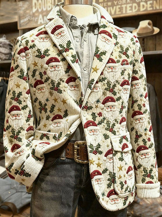 Men's Retro Christmas Art Print Corduroy Casual Jacket